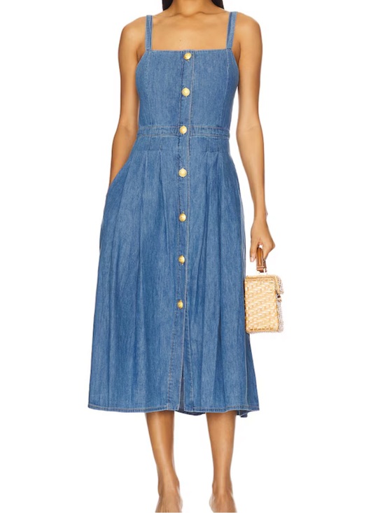 L'AGENCE Dresses & Skirts - L’agence Esmeralda Pinafore Dress Denim Midi in Stokes